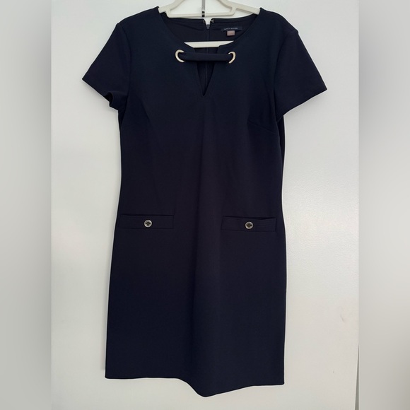 Tommy Hilfiger Navy Short Sleeve Notch Neck Shift Dress Career Work Business - Picture 2 of 5